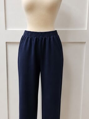 Women's Navy Elastic Waist Straight Pants